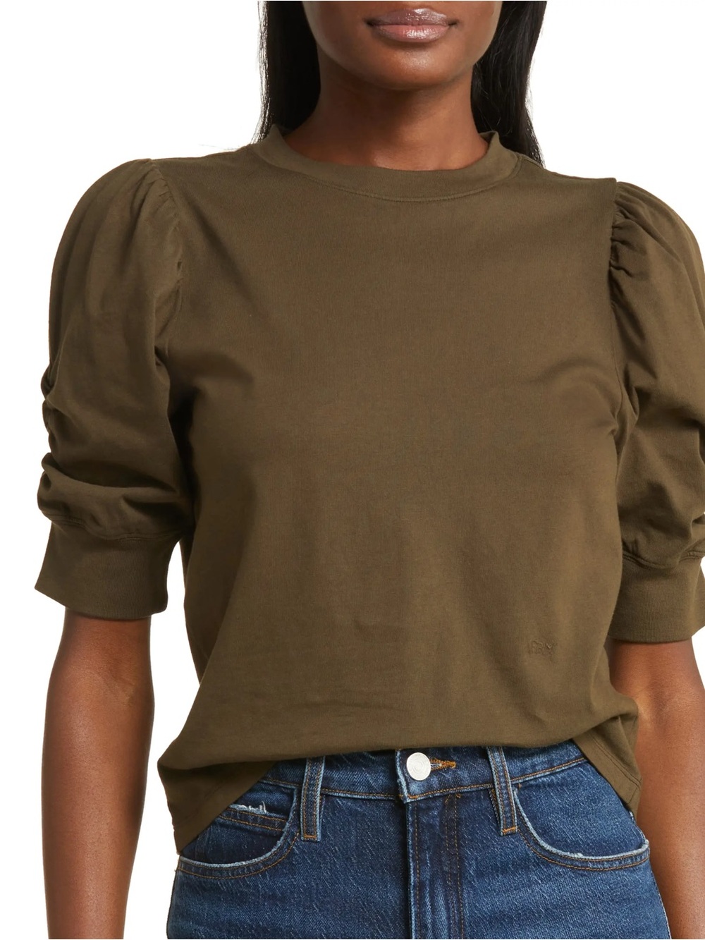 Frame Frankie Puff Sleeve in Olive Green